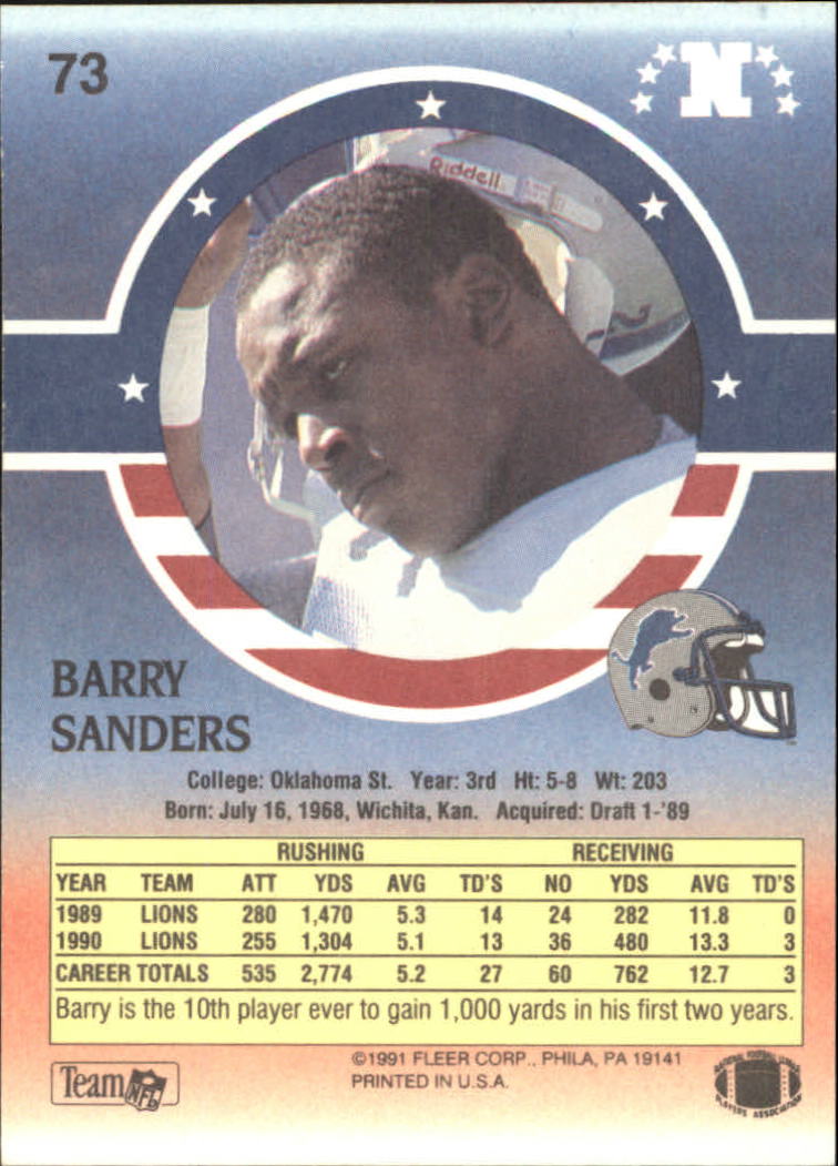 1991 Fleer Stars and Stripes #73 Barry Sanders back image