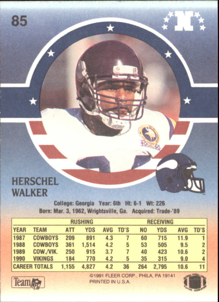 1991 Fleer Stars and Stripes #85 Herschel Walker back image