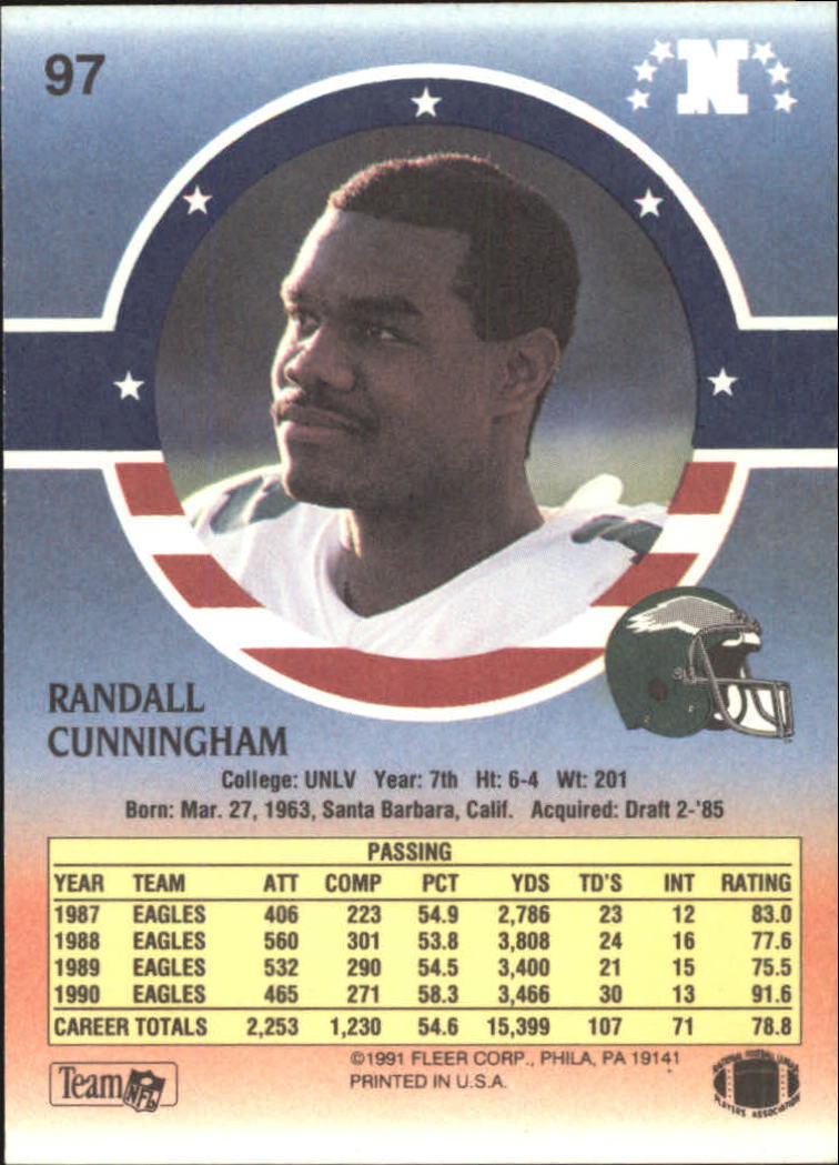 1991 Fleer Stars and Stripes #97 Randall Cunningham back image