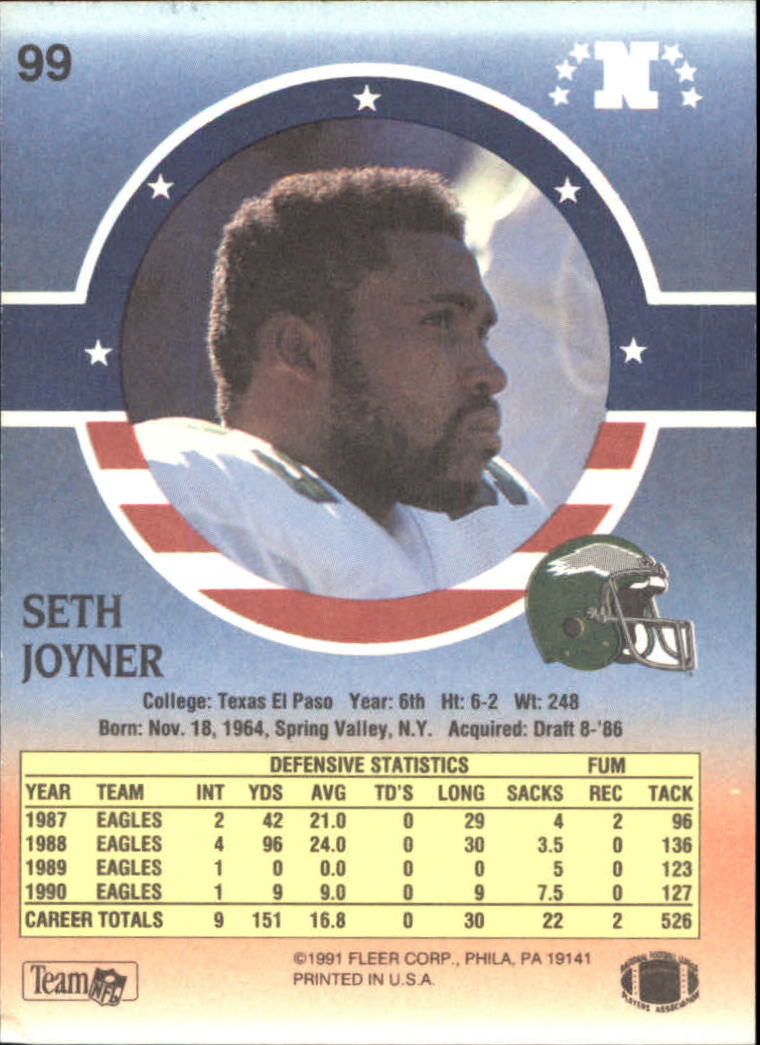 1991 Fleer Stars and Stripes #99 Seth Joyner back image