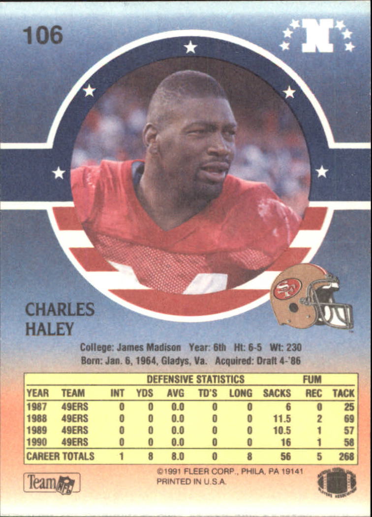 1991 Fleer Stars and Stripes #106 Charles Haley back image