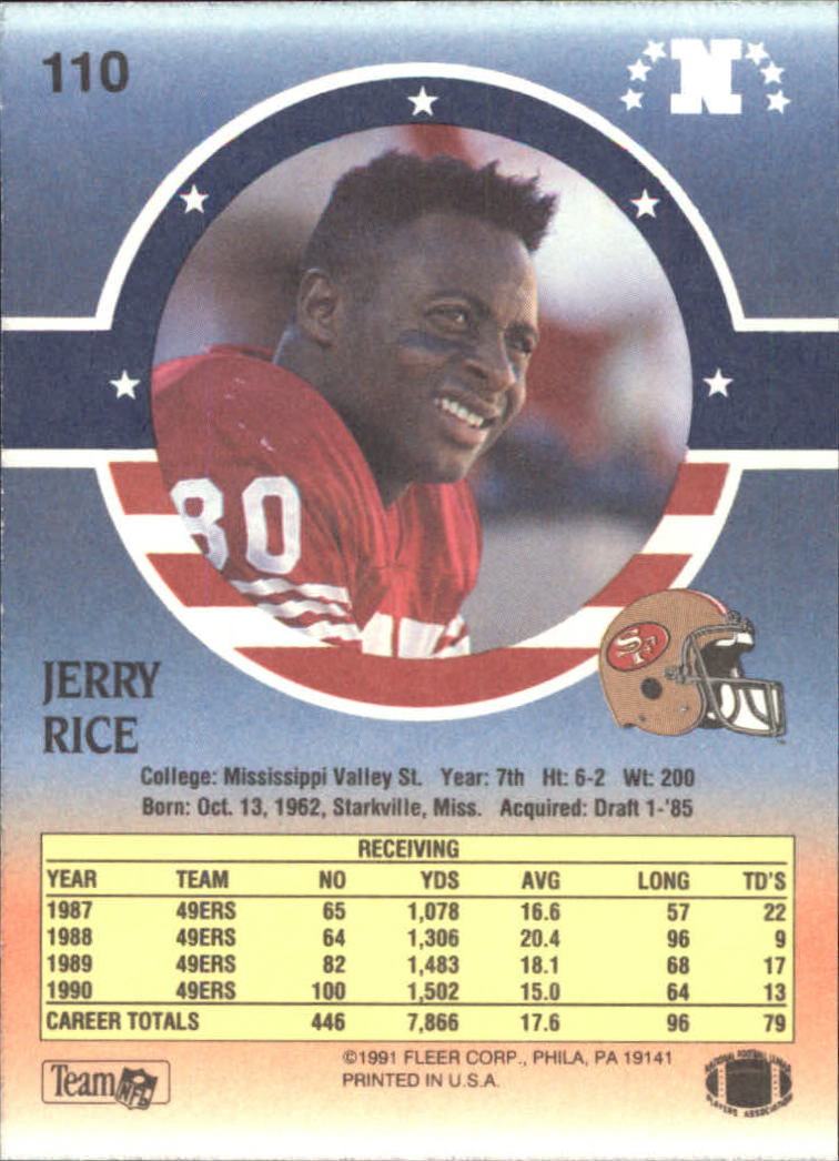 1991 Fleer Stars and Stripes #110 Jerry Rice back image