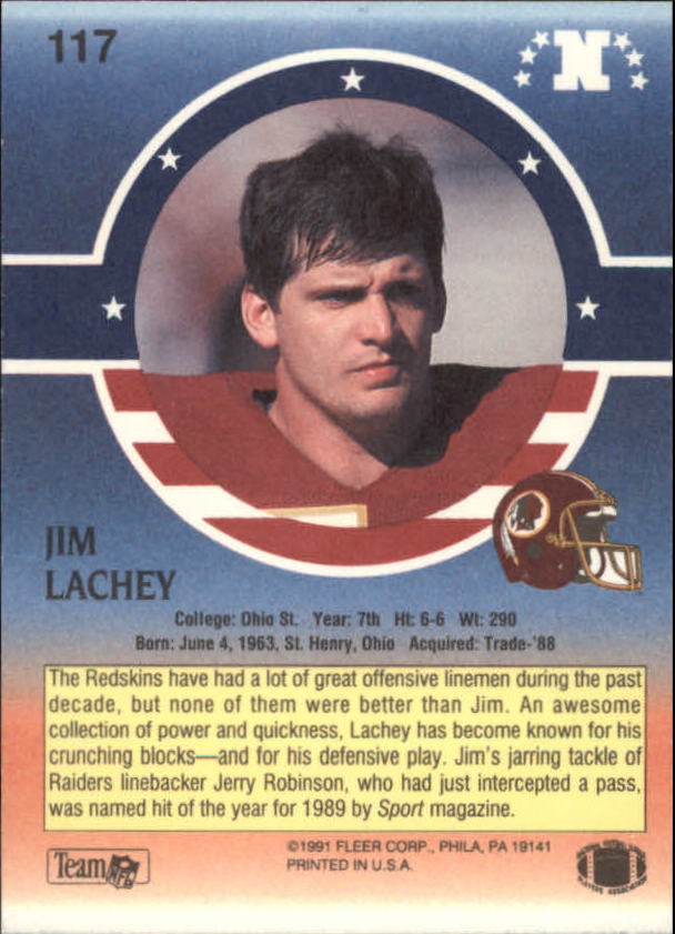 1991 Fleer Stars and Stripes #117 Jim Lachey back image