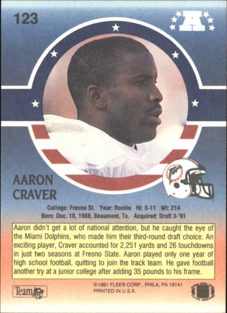 1991 Fleer Stars and Stripes #123 Aaron Craver back image