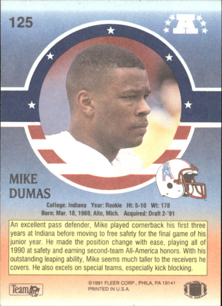 1991 Fleer Stars and Stripes #125 Mike Dumas back image