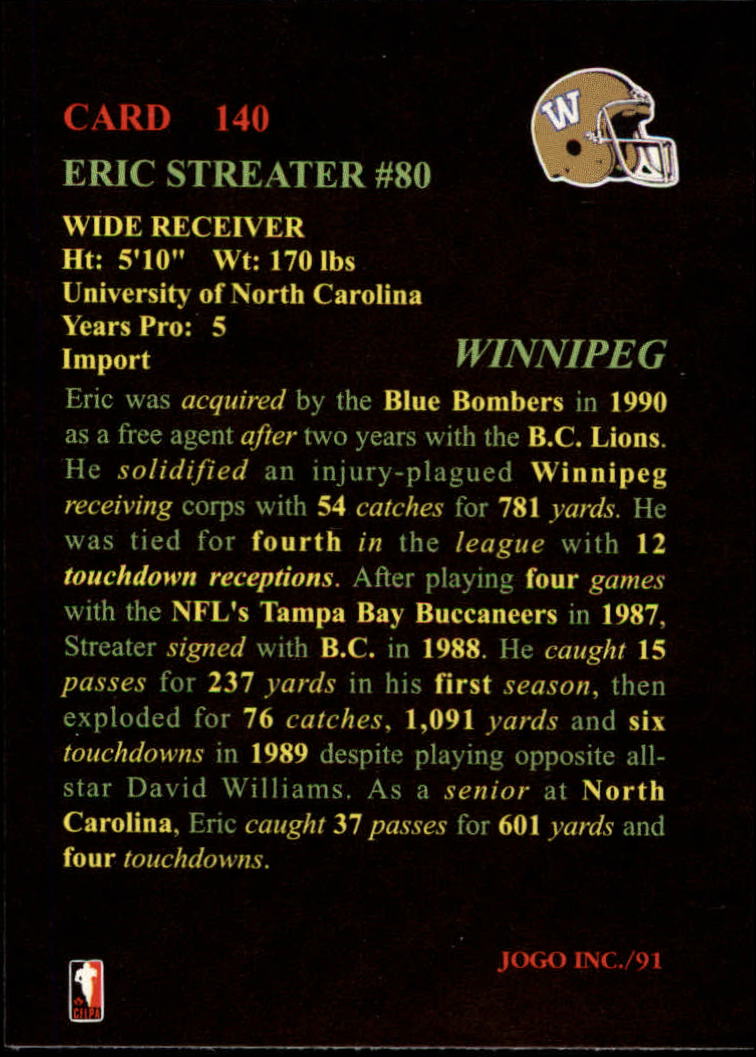 1991 JOGO #140 Eric Streater back image