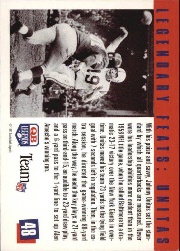 1991 Quarterback Legends #48 Johnny Unitas back image
