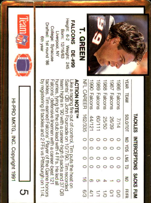 1991 Action Packed #5 Tim Green back image