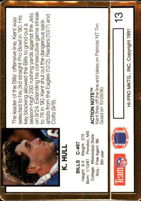 1991 Action Packed #13 Kent Hull back image