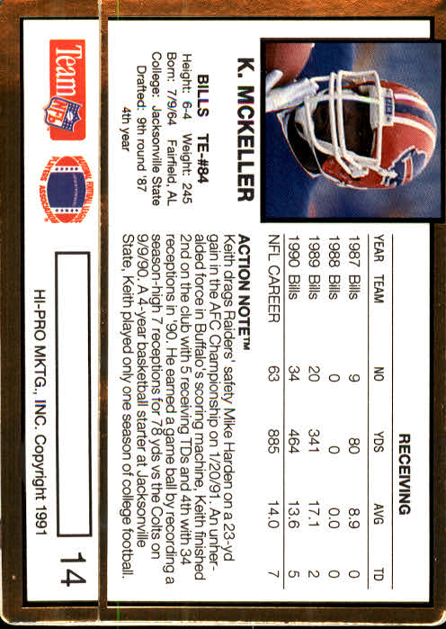 1991 Action Packed #14 Keith McKeller back image
