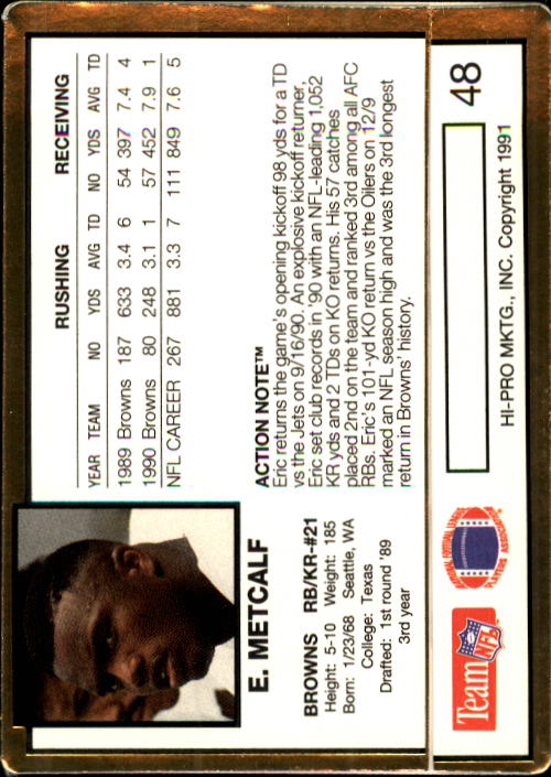 1991 Action Packed #48 Eric Metcalf back image