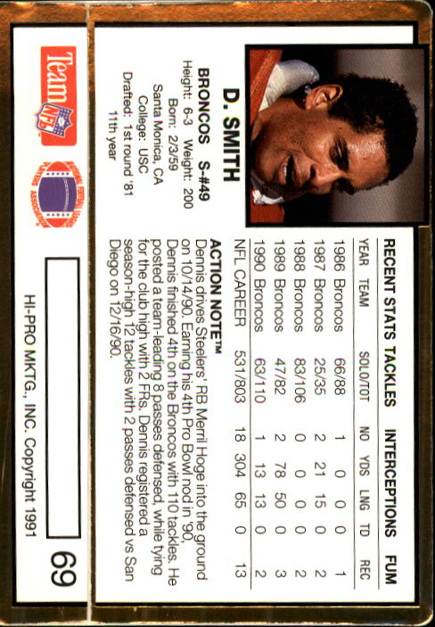 1991 Action Packed #69 Dennis Smith back image