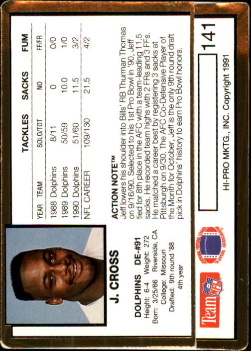 1991 Action Packed #141 Jeff Cross back image