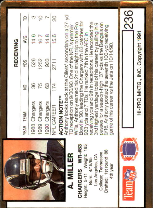 1991 Action Packed #236 Anthony Miller back image