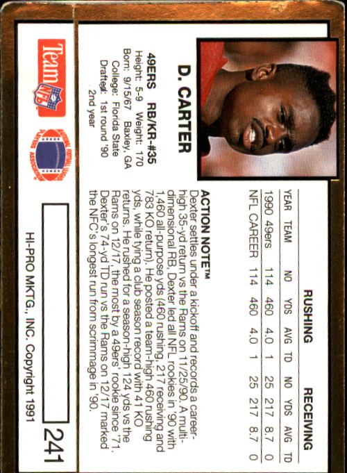 1991 Action Packed #241 Dexter Carter back image