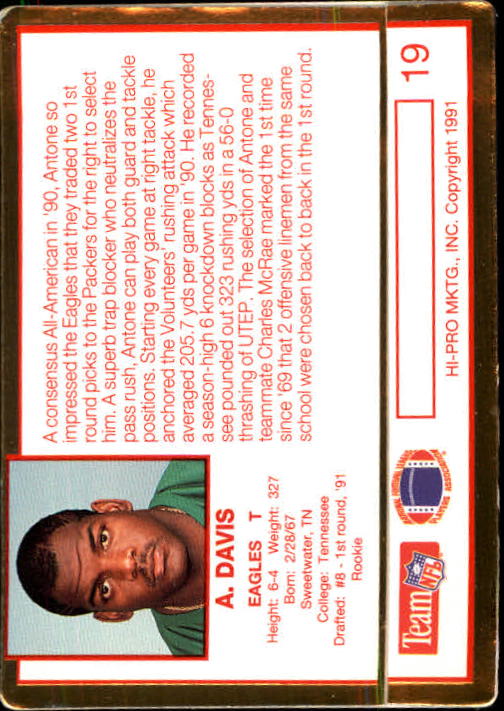 1991 Action Packed Rookie Update #19 Antone Davis RC back image