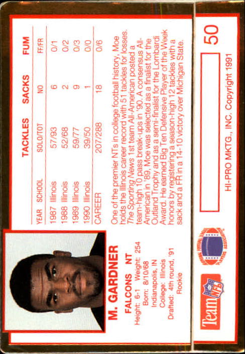 1991 Action Packed Rookie Update #50 Moe Gardner RC back image