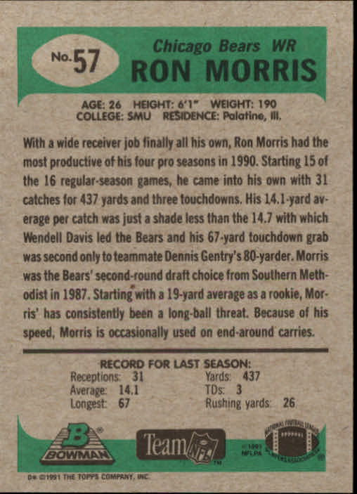 1991 Bowman #57 Ron Morris back image