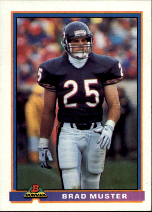 Brad Muster autographed football card (Chicago Bears) 1990 Score