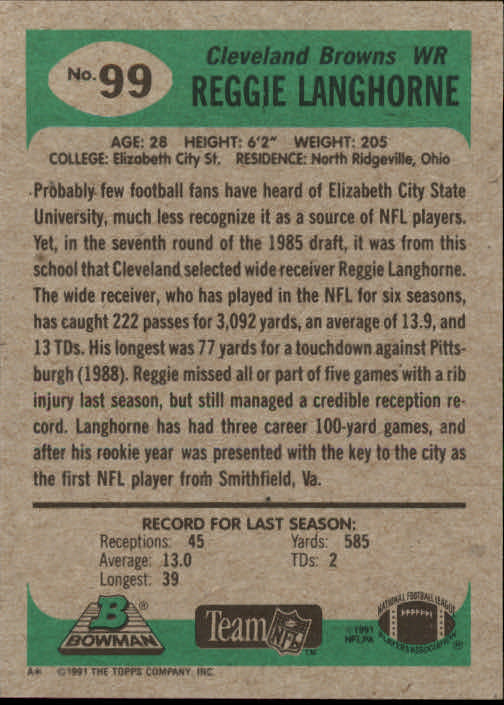B1341- 1991 Bowman Football Card #s 1-200 +Rookies -You Pick- 15+ FREE US SHIP - Picture 199 of 403
