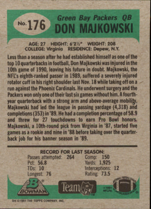 B1341- 1991 Bowman Football Card #s 1-200 +Rookies -You Pick- 15+ FREE US SHIP - Picture 353 of 403
