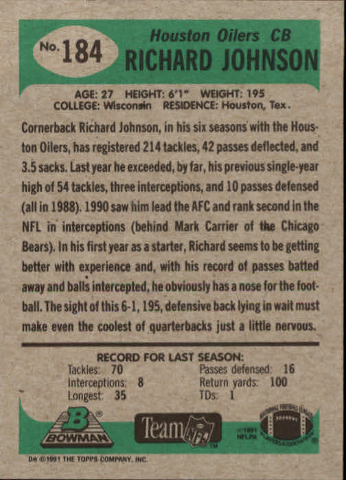B1341- 1991 Bowman Football Card #s 1-200 +Rookies -You Pick- 15+ FREE US SHIP - Picture 369 of 403
