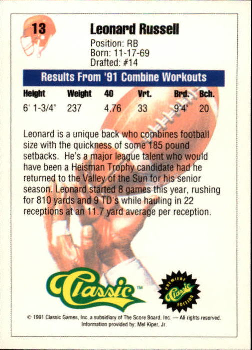 A9368- 1991 Classic Football Card #s 1-50 -You Pick- 15+ FREE US SHIP - Bild 27 von 101