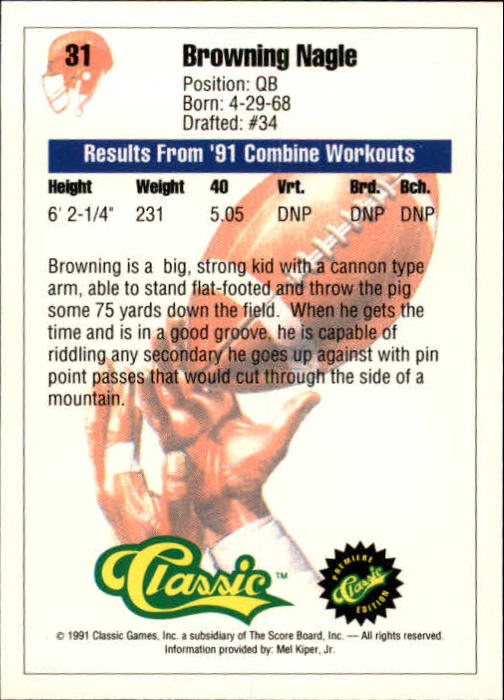 A9368- 1991 Classic Football Card #s 1-50 -You Pick- 15+ FREE US SHIP - Bild 63 von 101