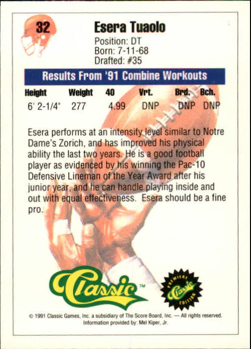 A9368- 1991 Classic Football Card #s 1-50 -You Pick- 15+ FREE US SHIP - Bild 65 von 101
