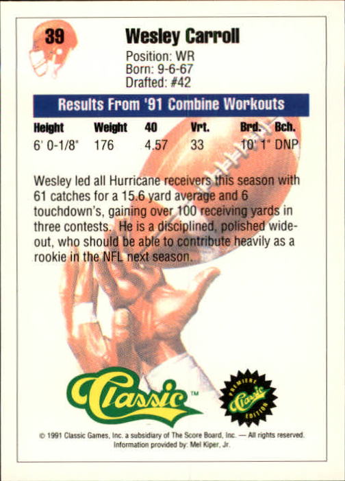 A9368- 1991 Classic Football Card #s 1-50 -You Pick- 15+ FREE US SHIP - Bild 79 von 101