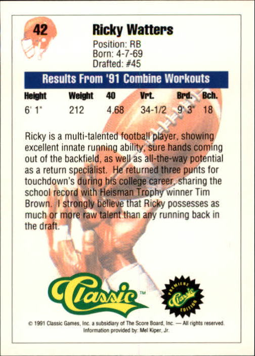 A9368- 1991 Classic Football Card #s 1-50 -You Pick- 15+ FREE US SHIP - Bild 85 von 101