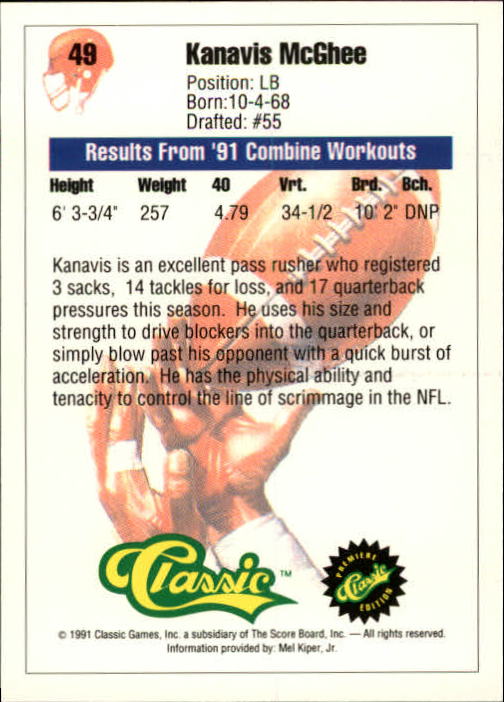 A9368- 1991 Classic Football Card #s 1-50 -You Pick- 15+ FREE US SHIP - Bild 99 von 101
