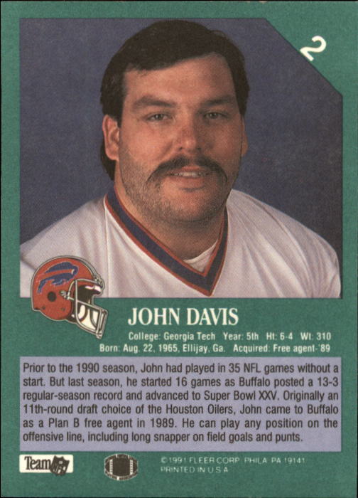 1991 Fleer #2 John Davis RC back image