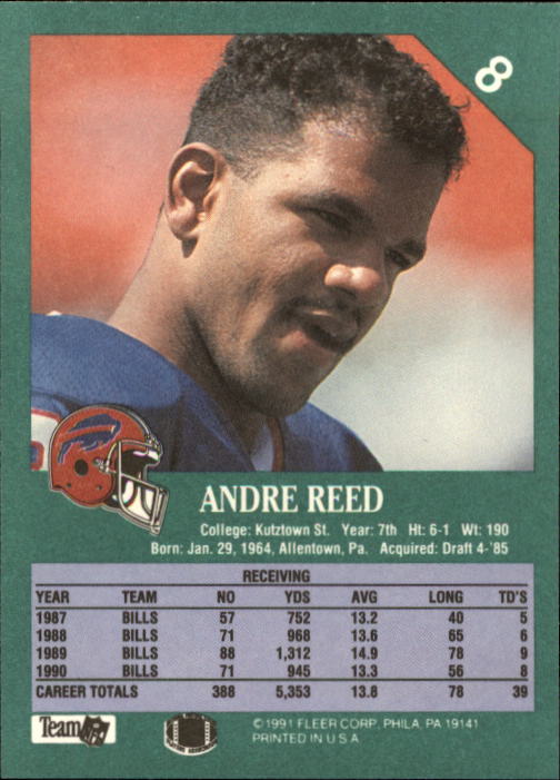 1991 Fleer #8 Andre Reed back image
