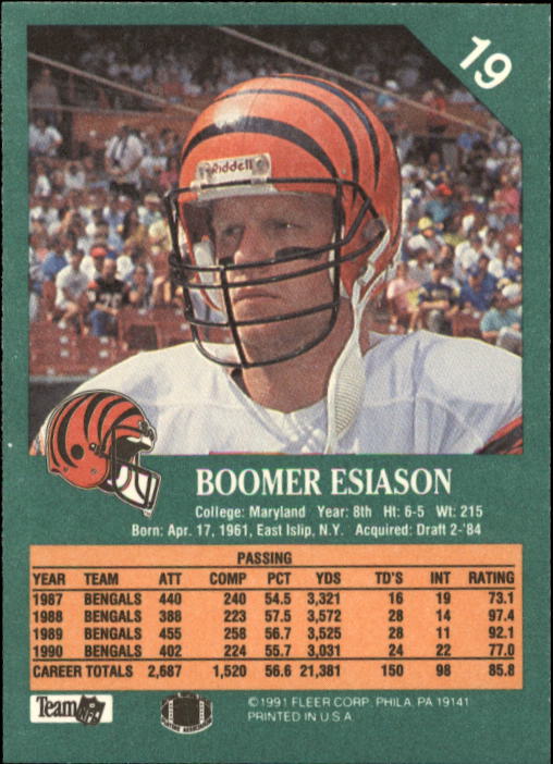 1991 Fleer #19 Boomer Esiason back image