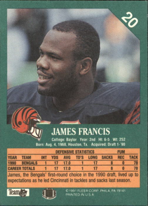 1991 Fleer #20 James Francis back image