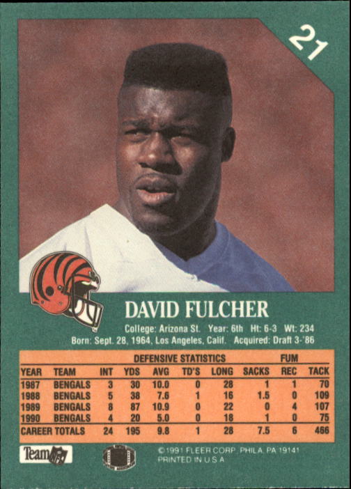 1991 Fleer #21 David Fulcher back image