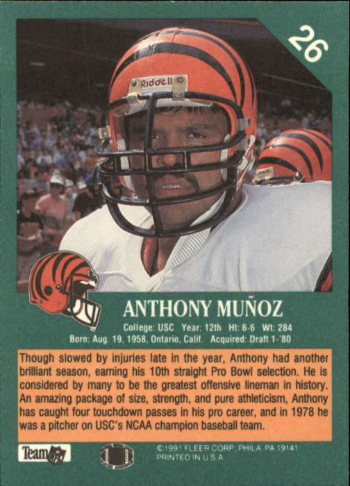 1991 Fleer #26 Anthony Munoz back image