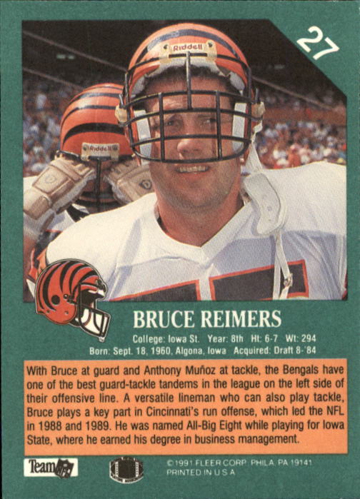 1991 Fleer #27 Bruce Reimers back image