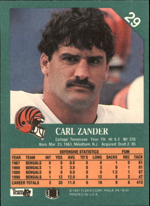 1991 Fleer #29 Carl Zander back image