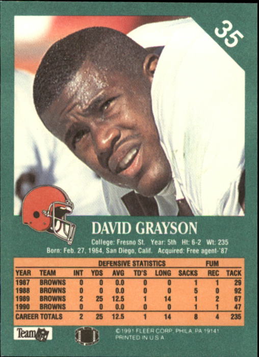 1991 Fleer #35 David Grayson back image