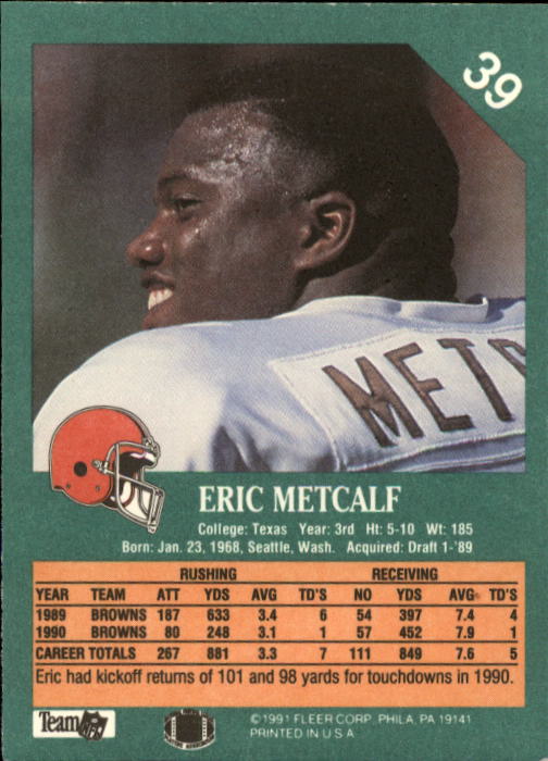1991 Fleer #39 Eric Metcalf back image