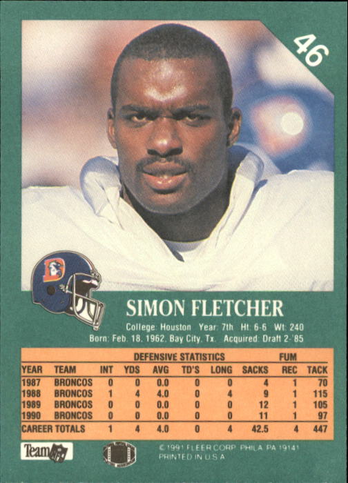 1991 Fleer #46 Simon Fletcher back image