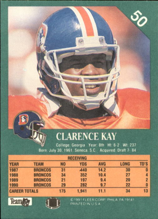 1991 Fleer #50 Clarence Kay back image