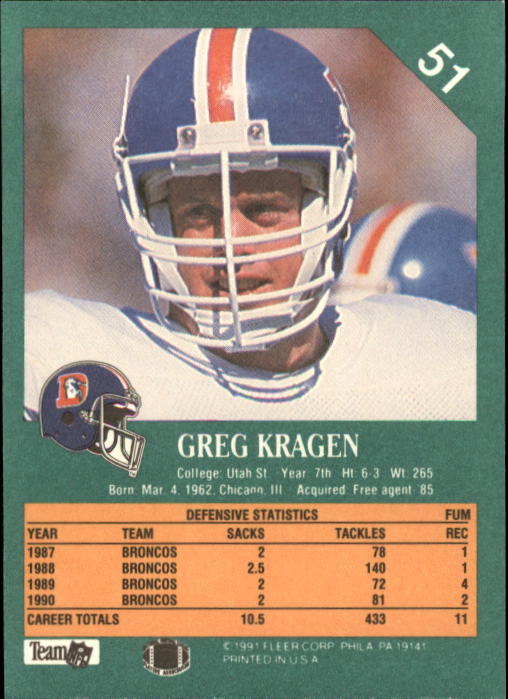 1991 Fleer #51 Greg Kragen back image