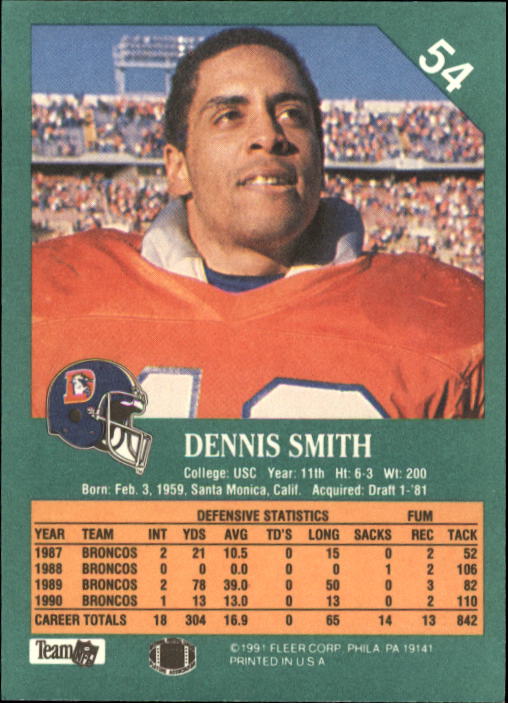 1991 Fleer #54 Dennis Smith back image