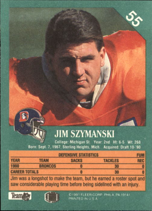 1991 Fleer #55 Jim Szymanski back image