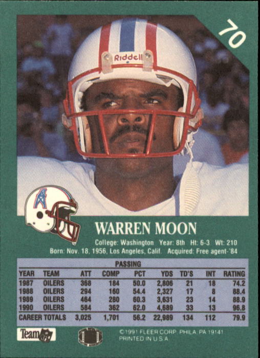 1991 Fleer #70 Warren Moon back image