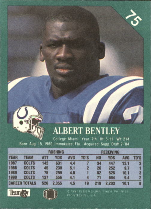 1991 Fleer #75 Albert Bentley back image