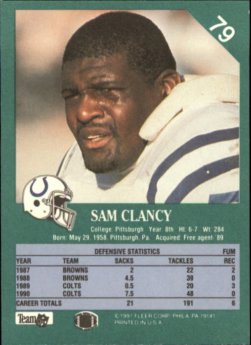 1991 Fleer #79 Sam Clancy back image